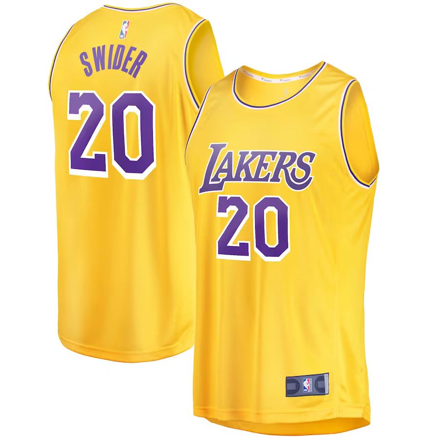 Men Los Angeles Lakers #20 Cole Swider Fanatics Branded Gold 2022-23 Fast Break Replica Player NBA Jersey